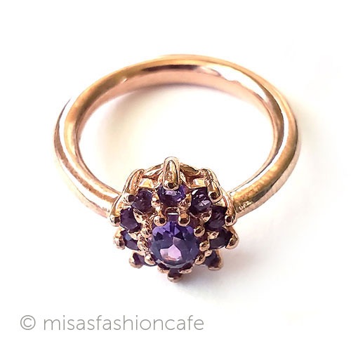 アンティークリング花指輪 アメジスト ローズGold925 top view