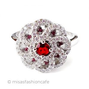 ルビー&ホワイトトパーズ スターリング指輪リング