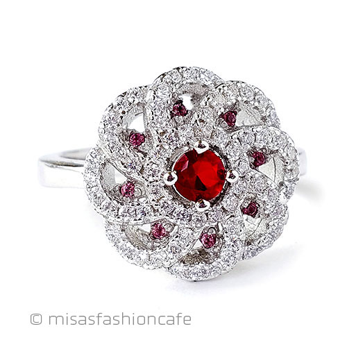 ルビー＆ホワイトトパーズ スターリング指輪リング front view