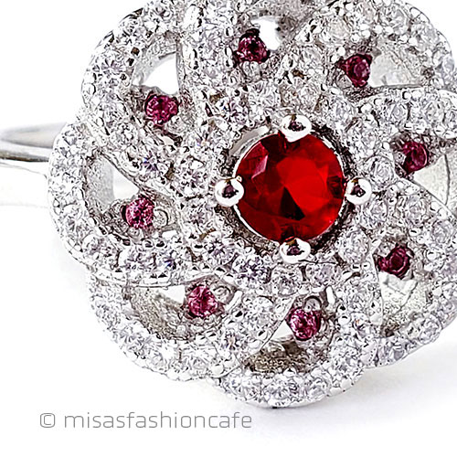 ルビー＆ホワイトトパーズ スターリング指輪リング close up