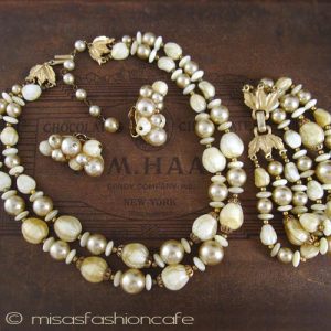 Trifari  トリファリ刻印 パール&ガラス3点セット