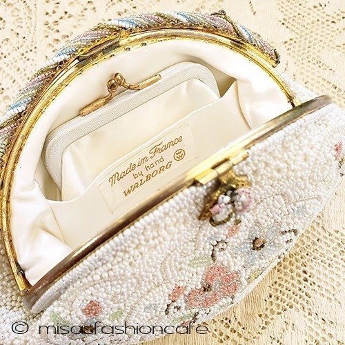 ヴィンテージ　バッグ　 フランス製ビーズ総刺繍 inside bag view