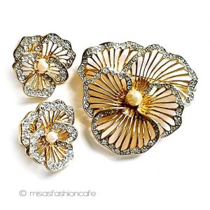 ピアス&ブローチSET すみれパンジーのお花