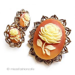 ヴィンテージアクセサリー ローズ花カメオ セット