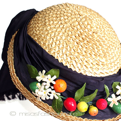 ヴィンテージ　ハット フルーツ＆リボン大 3/4 view