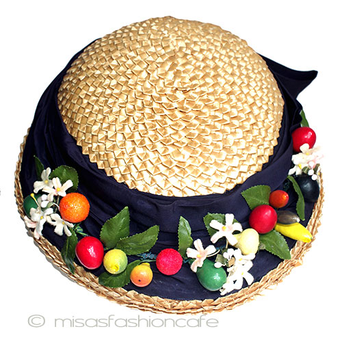 ヴィンテージ　ハット フルーツ＆リボン大 top view