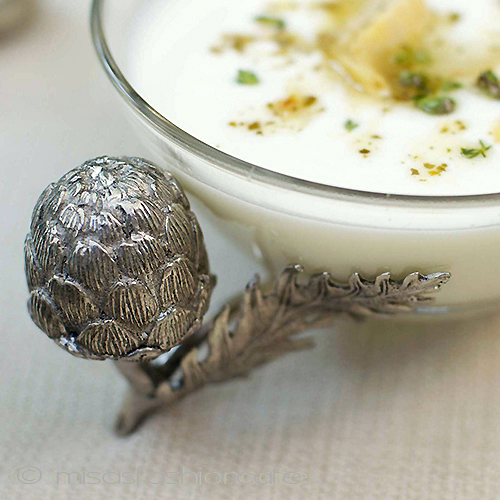 野菜　アーティチョーク 脚付き　ガラスボウル detail view